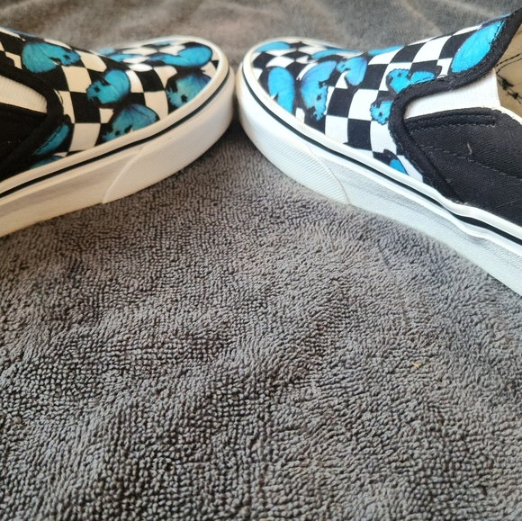 Vans Women's Slip-On Shoes - Blue Butterfly Checkered size 5.5 - Picture 5 of 5